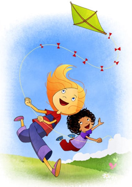 Milly and Molly flying a kite